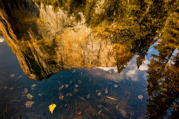 El Captain in Yosemite national park and its reflection in the river, California, USA