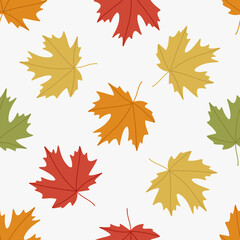 Fototapeta na wymiar Seamless pattern of colorful maple autumn leaves. Vector illustration
