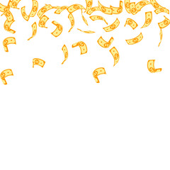 Korean won notes falling. Sparse WON bills on whit