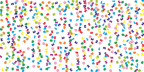 Falling colorful numbers. Math study concept with flying digits. Bold back to school mathematics banner on white background. Falling numbers vector illustration.