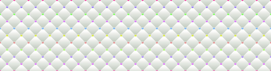 White luxury background with colorful beads and rhombuses. Vector illustration. 