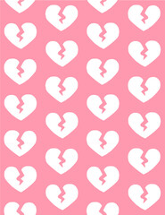 Vector seamless pattern of hand drawn doodle sketch broken heart isolated on pink background