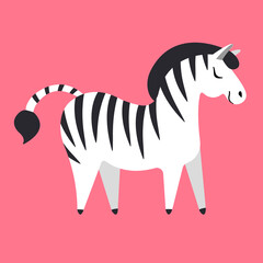 Vector flat cartoon zebra isolated on pink background