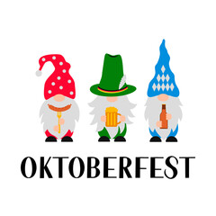 Cute Oktoberfest gnomes. Traditional German beer festival. Vector template for banner, poster, flyer, greeting card, t-shirt, etc
