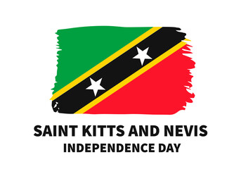 Saint Kitts and Nevis Independence Day lettering with grunge flag. National holiday celebrated on September 19. Vector template for typography poster, banner, greeting card, flyer
