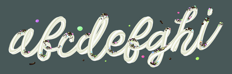 Sweet cream alphabet set. Letters isolated on white background. Hand lettering set. Dessert design element. Vector font for packaging design.