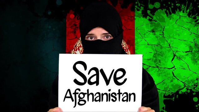 Afghanistan. Protest for Afghanistan. tagline. View of sign save Afghanistan. Taliban Afghanistan war 2021.