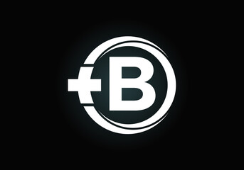 Initial B monogram alphabet in a circle with cross plus. Medical logo. Logo for pharmacy, clinic, medical or healthcare business, and company identity