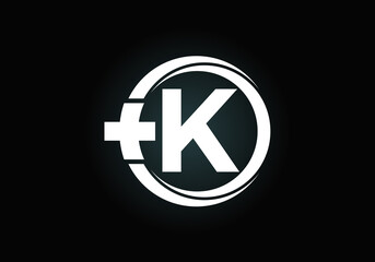 Initial K monogram alphabet in a circle with cross plus. Medical logo. Logo for pharmacy, clinic, medical or healthcare business, and company identity