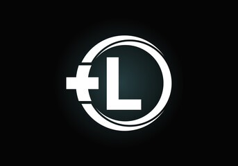 Initial L monogram alphabet in a circle with cross plus. Medical logo. Logo for pharmacy, clinic, medical or healthcare business, and company identity