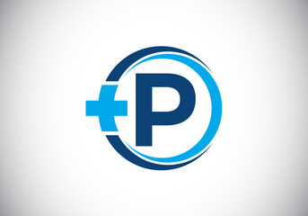 Initial P monogram alphabet in a circle with cross plus. Medical logo. Logo for pharmacy, clinic, medical or healthcare business, and company identity © BakiBullah