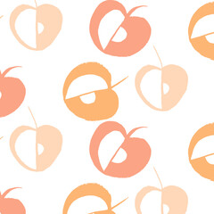 Vector pattern from stylized apples. Calligraphic brush.  Autumn. Minimalism. Orange and beige on a white background. Hand drawing