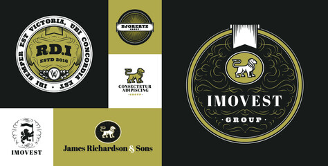 Lion logo set. Retro Vintage Insignias or Logotypes set. Vector design elements, business signs, identity, labels, badges and objects.