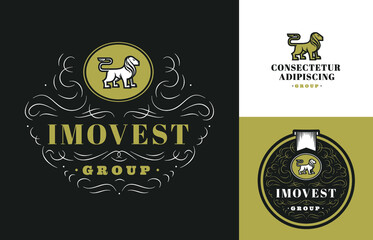 Lion logo set. Retro Vintage Insignias or Logotypes set. Vector design elements, business signs, identity, labels, badges and objects.