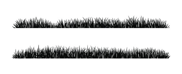 Black Grass Silhouettes and Leaf Icons, Isolated on White Background. Symbols, Logo and Graphic Elements: Natural, Organic, Bio, Eco Label and Shape. Vector Illustration.