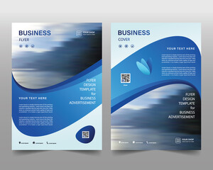 Cover design template A4 size. Flyer poster business brochure vector set with photo and blue color background. 2 in 1 editable layout collection.
