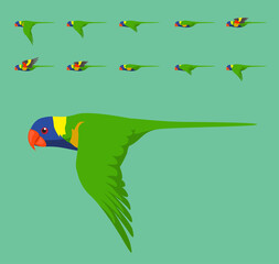 Animation Rainbow Lorikeet Flying Cute Cartoon Vector Illustration