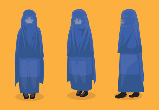 Manga Woman Muslim Burka Cartoon Vector Poses