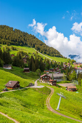 View on Swiss village near Murren, Switzerland.