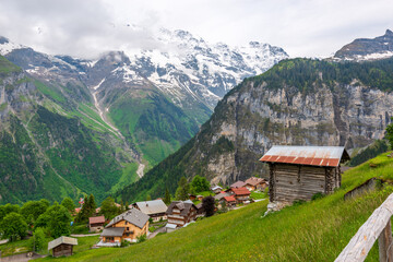 Fototapeta na wymiar View on Swiss village near Murren, Switzerland.