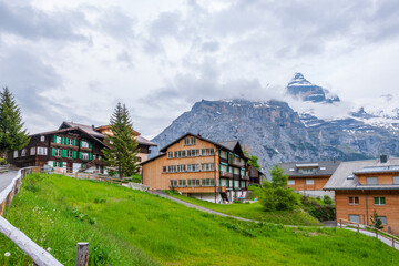 Fototapeta na wymiar View on Swiss village near Murren, Switzerland.