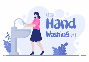 Washing Hands With Soap Water Bubbles For Prevent Corona Covid 19, Daily Care, Disinfection So That Antibacterial And Hygiene. Background Vector Illustration