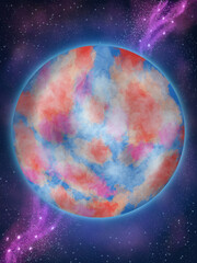 Space background with colorful planet and stars