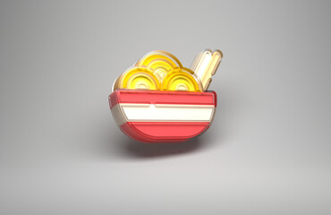 3D rendered symbol of ramen noodle, on a simple gray background.