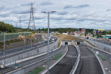 Stockholm, Sweden  Empty traffic lanes leading into the new 21 kilometer-long Stockholm Bypass...
