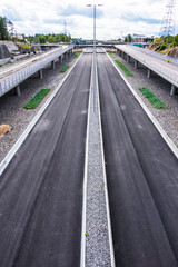 Stockholm, Sweden  Empty traffic lanes leading into the new 21 kilometer-long Stockholm Bypass...