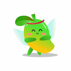 Mango fruit cartoon vector illustration with patient expression in angel costume