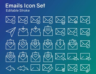 email icon set thin line, editable stroke