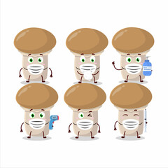 A picture of champignon cartoon design style keep staying healthy during a pandemic