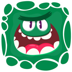 Angry cartoon monster character face expression. Illustration of cute and scary mythical alien creature. Halloween design