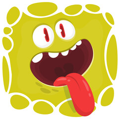 Funny cartoon monster character face expression. Illustration of cute and happy mythical alien creature. Halloween design