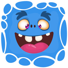Funny cartoon monster character face expression. Illustration of cute and happy mythical alien creature. Halloween design