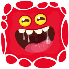 Funny cartoon monster character face expression. Illustration of cute and happy mythical alien creature. Halloween design