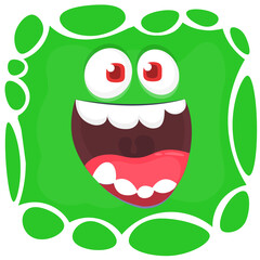 Funny cartoon monster character face expression. Illustration of cute and happy mythical alien creature. Halloween design