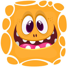 Funny cartoon monster character face expression. Illustration of cute and happy mythical alien creature. Halloween design