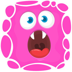 Funny cartoon monster character face expression. Illustration of cute and happy mythical alien creature. Halloween design