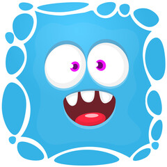 Funny cartoon monster character face expression. Illustration of cute and happy mythical alien creature. Halloween design