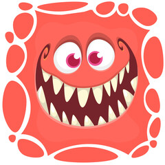 Funny cartoon monster character face expression. Illustration of cute and happy mythical alien creature. Halloween design