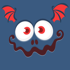 Funny cartoon monster character face expression. Illustration of cute and happy mythical alien creature. Halloween design