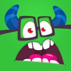 Angry cartoon monster character face expression. Illustration of cute and scary mythical alien creature. Halloween design