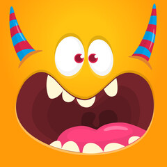 Angry cartoon monster character face expression. Illustration of cute and scary mythical alien creature. Halloween design