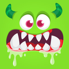 Angry cartoon monster character face expression. Illustration of cute and scary mythical alien creature. Halloween design