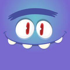 Funny cartoon monster character face expression. Illustration of cute and happy mythical alien creature. Halloween design