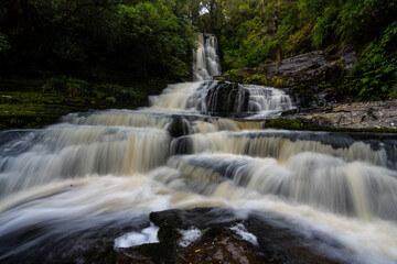 Obraz premium McLean Falls after heavy rain the waterfall is in full flow in the Catlins New Zealand
