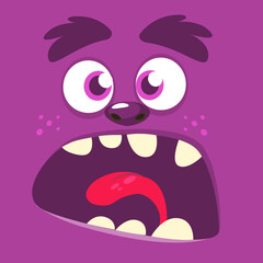 Funny cartoon monster character face expression. Illustration of cute and happy mythical alien creature. Halloween design