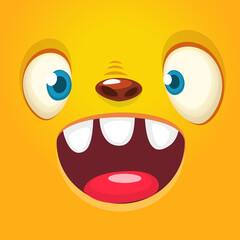 Fototapeta premium Funny cartoon monster character face expression. Illustration of cute and happy mythical alien creature. Halloween design